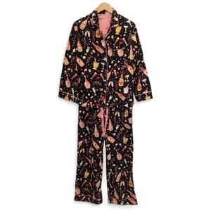 Nick & Nora Champagne Black Flannel Pajama Set Size S